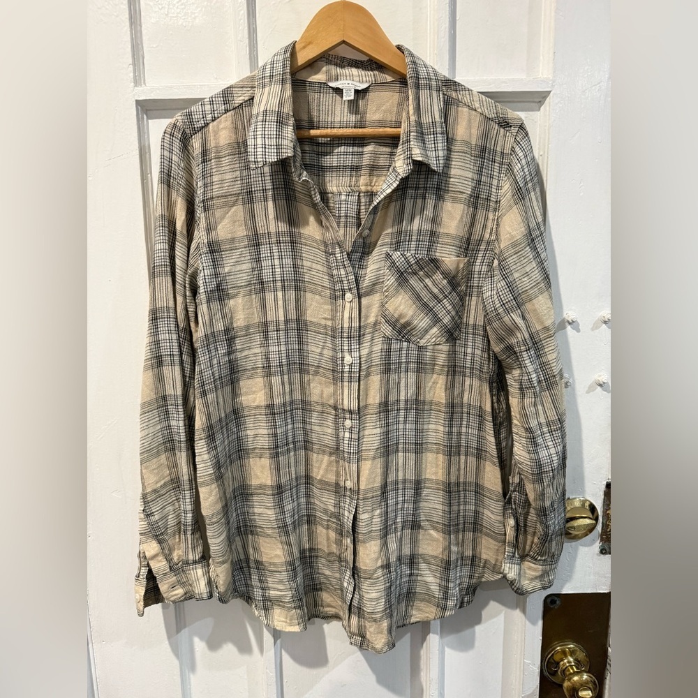 Lucky Brand Plaid Button-Up Shirt - Black and Tan